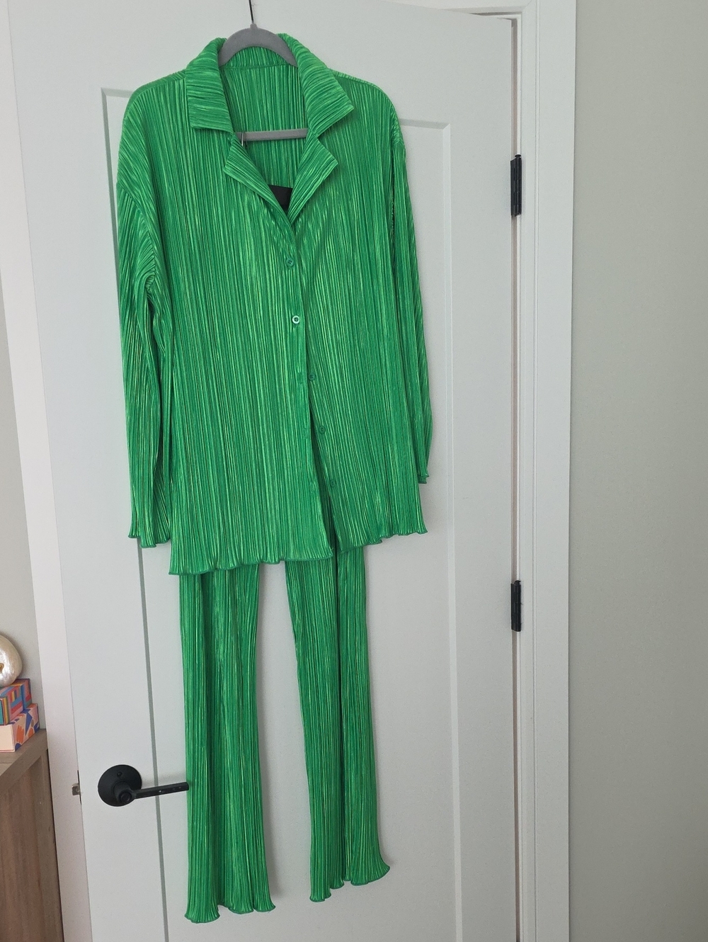Green Pleated Two-Piece Pleated Oversized Pants Set - Women Pants & Jumpsuits